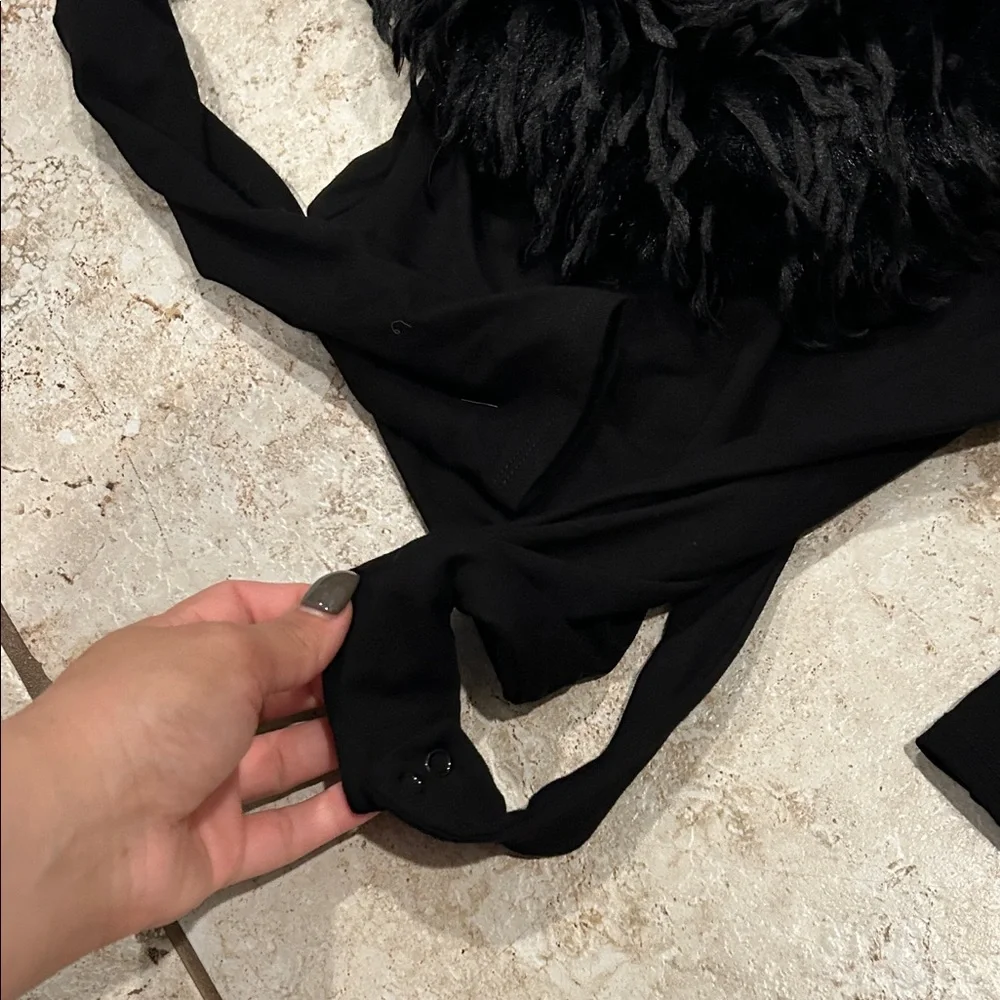 Naked Wardrobe Black Bodysuit with Faux Fur Collar - Picture 7 of 8
